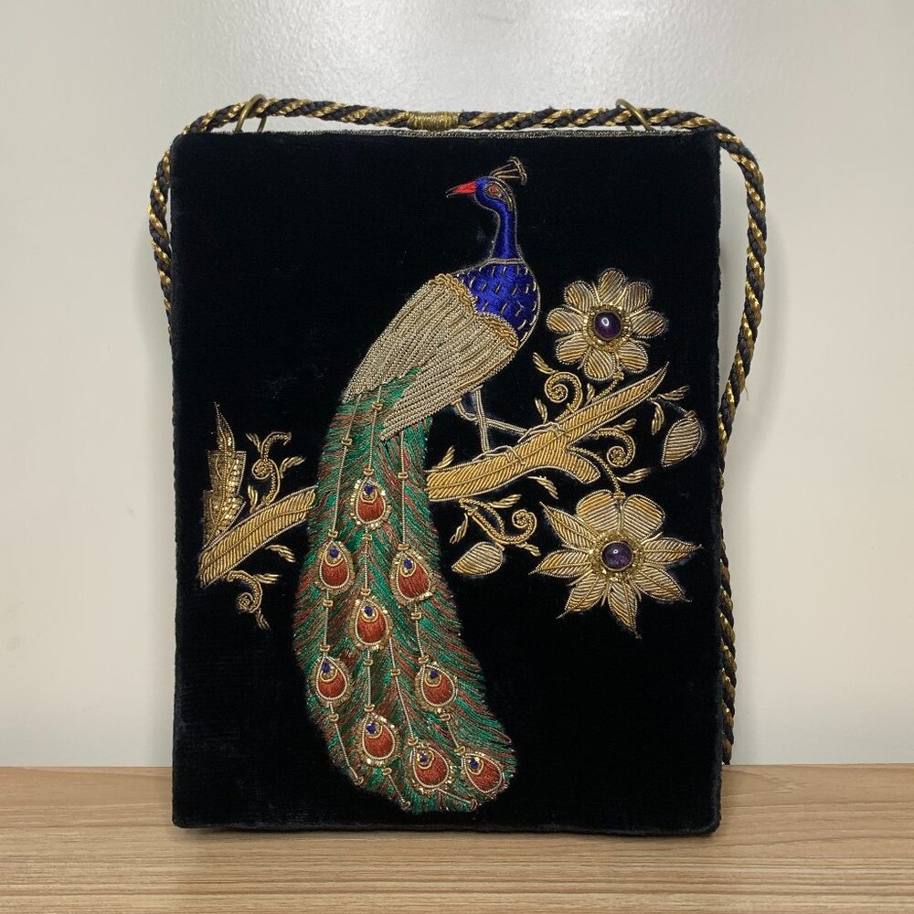 Vintage Handmade Velvet Peacock Shoulder Bag
